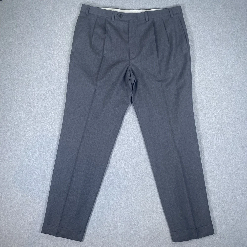 Lauren Ralph Lauren Dress Pants Mens 40x32 Gray Wool Pleated Cuffed Trousers